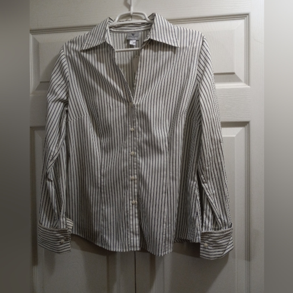 Worthington Black & White Striped Stretch Blouse
